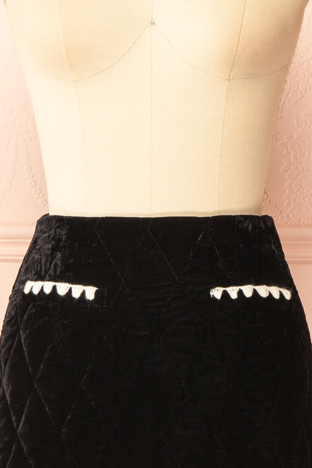 Verana Black Velvet Mini Skirt with White Trim | Boutique 1861 front
