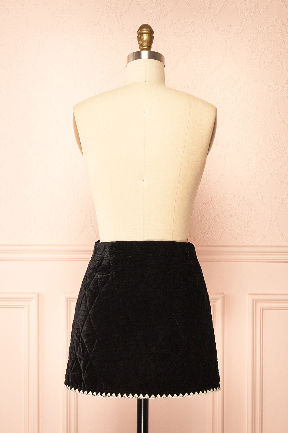 Verana Black Velvet Mini Skirt with White Trim | Boutique 1861 back view