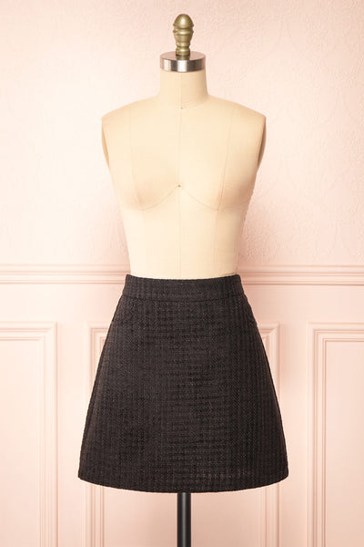 Veranne Black Short A-Line Tweed Skirt| Boutique 1861  front view