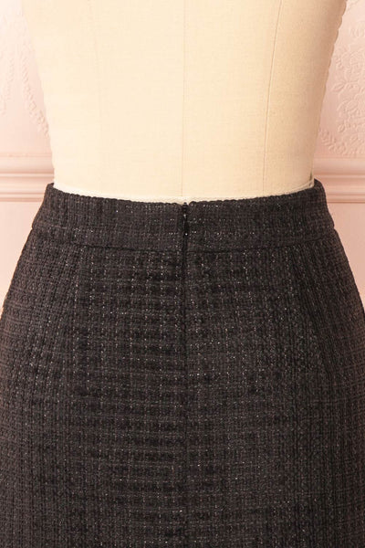 Veranne Black Short A-Line Tweed Skirt| Boutique 1861  back close-up