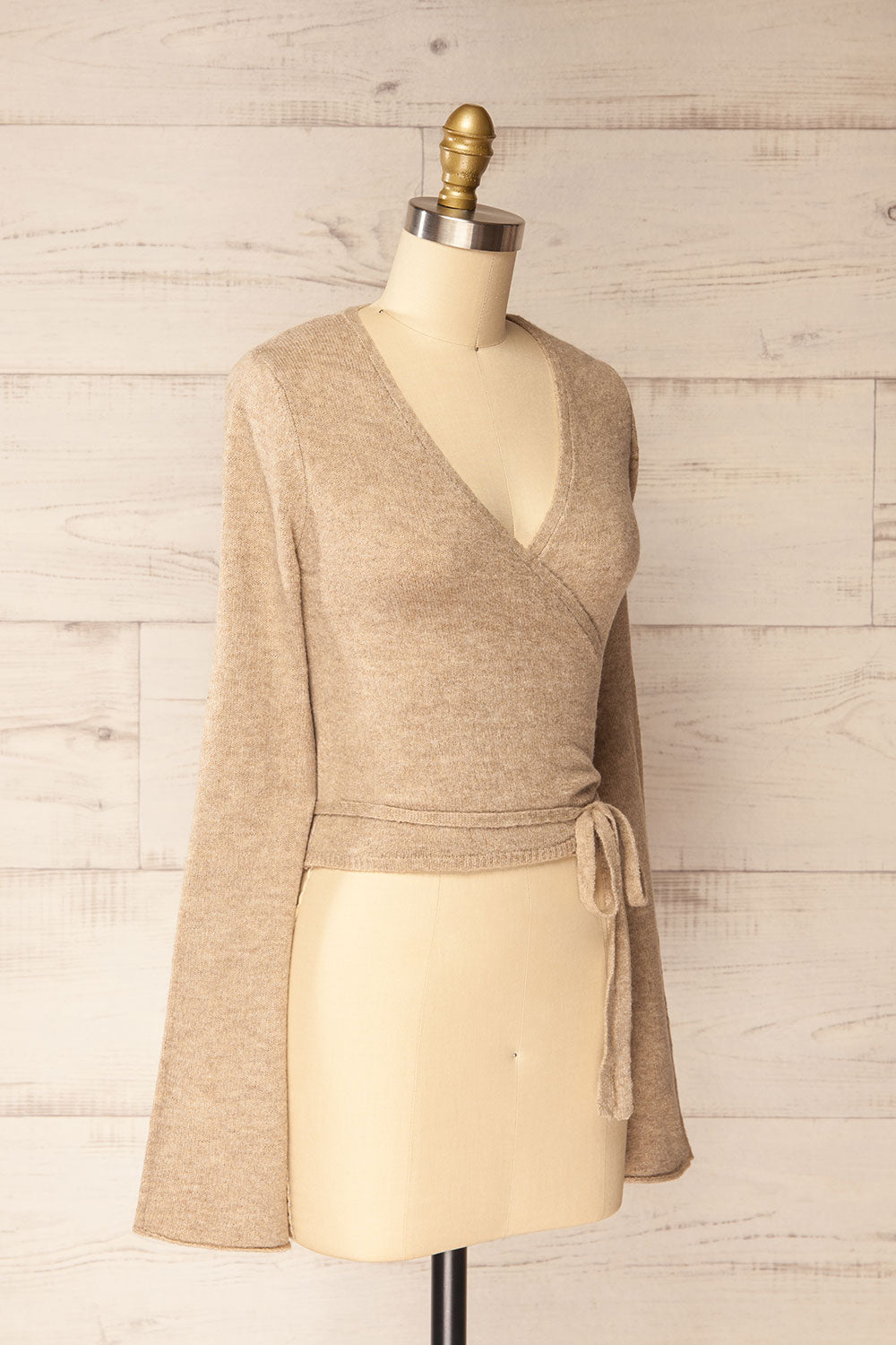 Verone Beige Criss Cross Knit Top | La petite garçonne side view