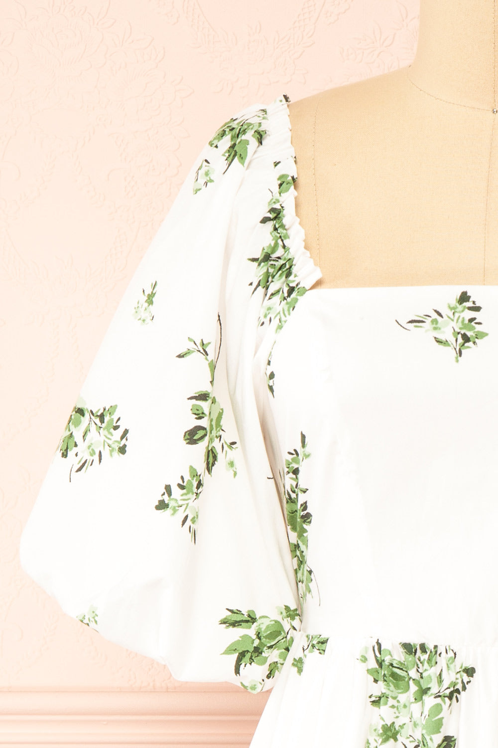 Vertuosa Short White Dress w/ Green Flowers | Boutique 1861 front