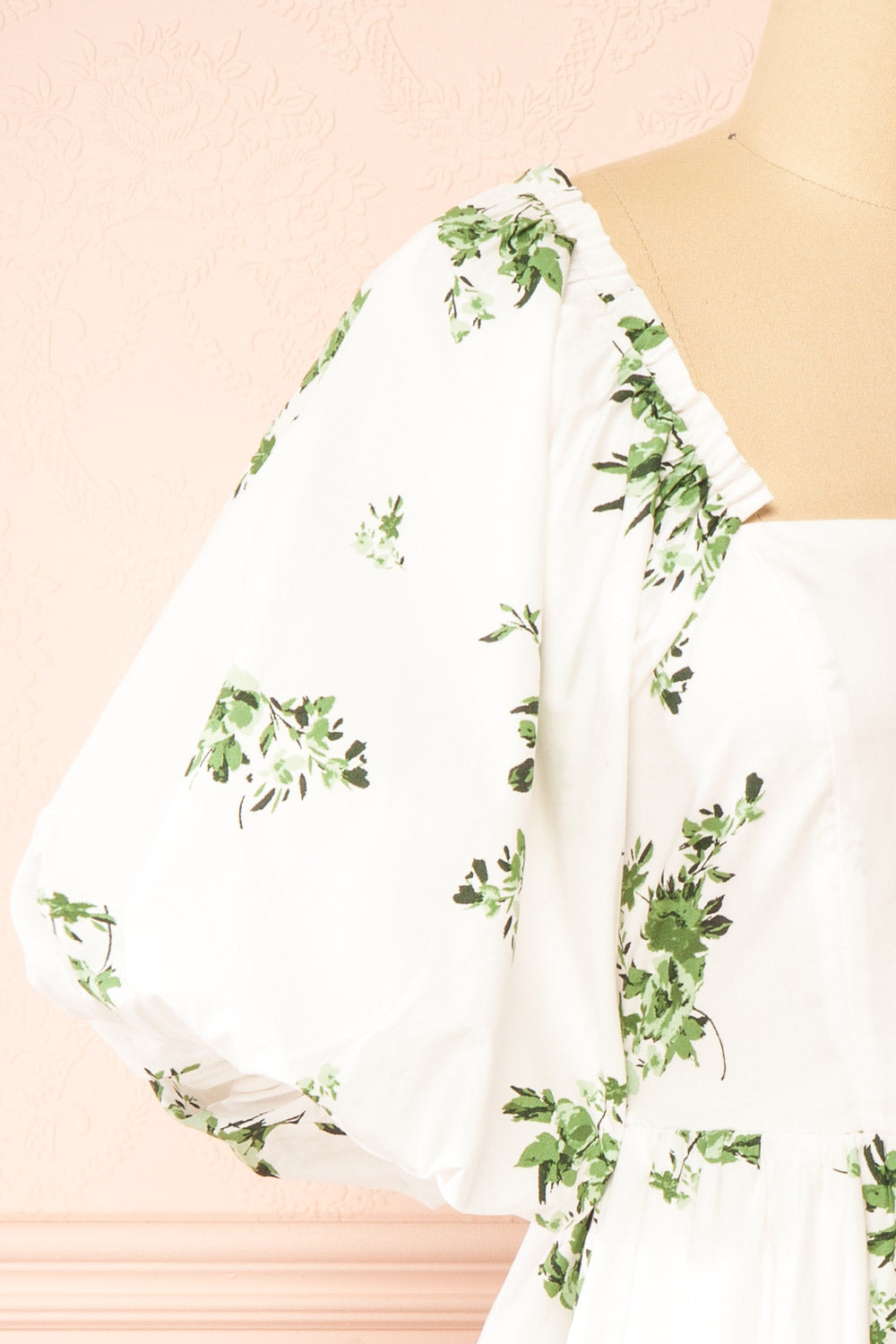 Vertuosa Short White Dress w/ Green Flowers | Boutique 1861 side 