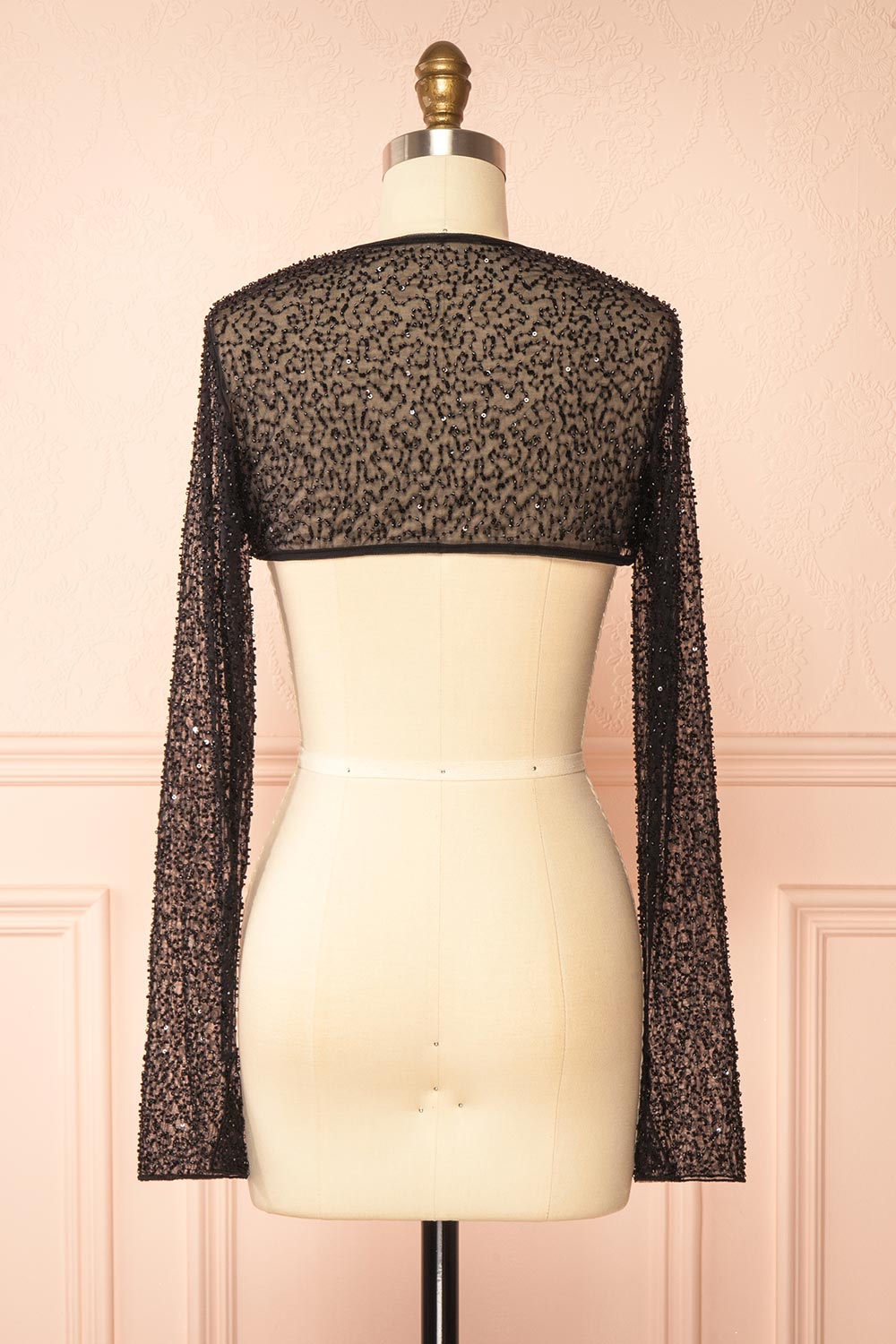 Backview Vesperia Black Mesh Bolero with Beadwork at boutique 1861