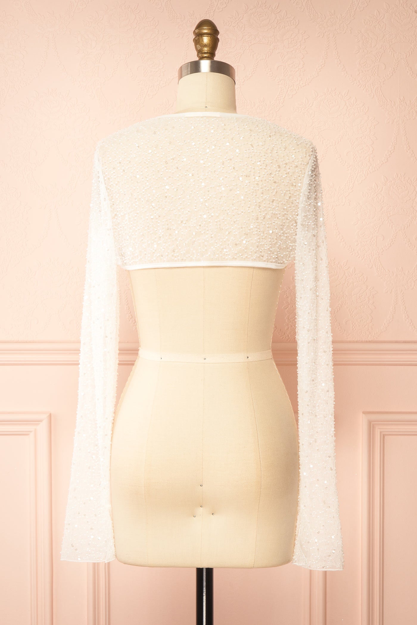 Backview Vesperia Ivory Mesh Bolero with Beadwork at Boutique 1861