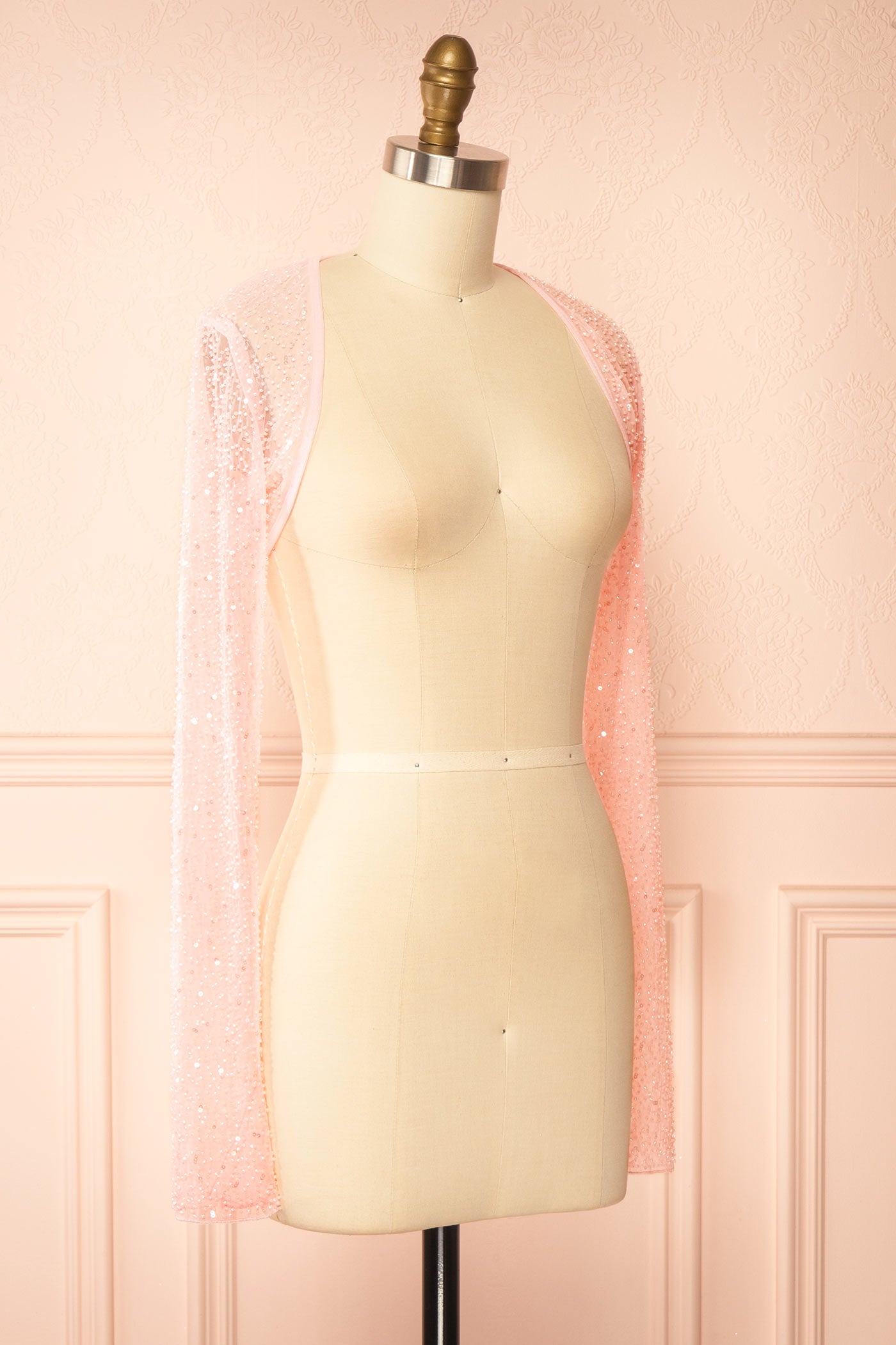 Sideview Vesperia Pink | Mesh Bolero with Beadwork at Boutique 1861