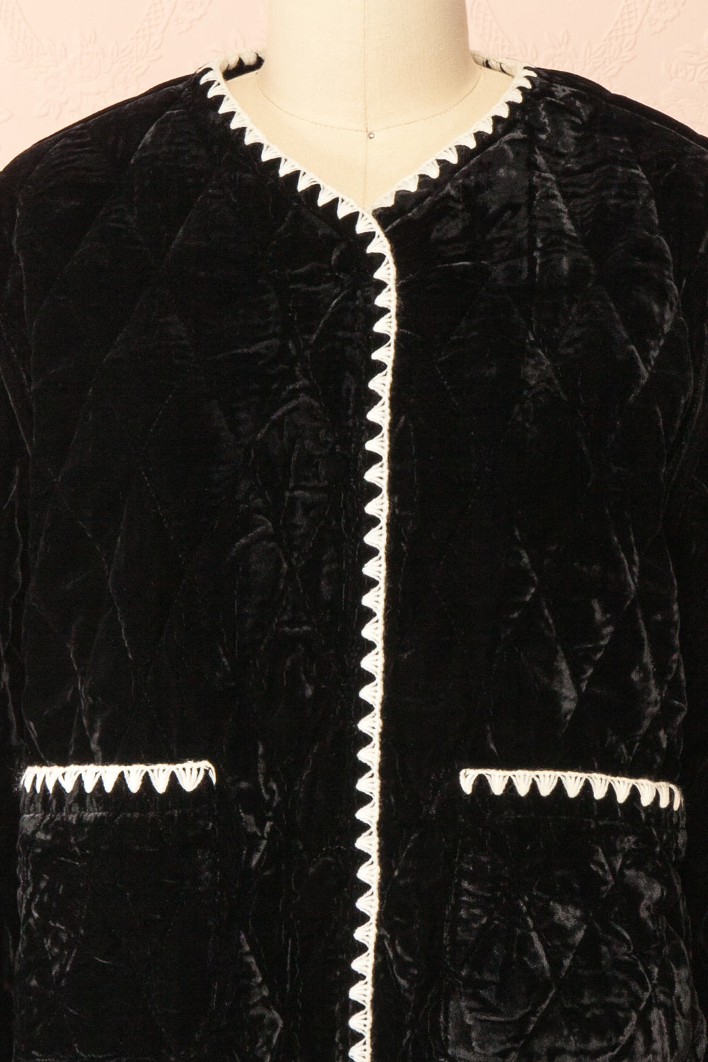 Vicenza Black Velvet Quilted Vest with Scalloped Trim | Boutique 1861 front