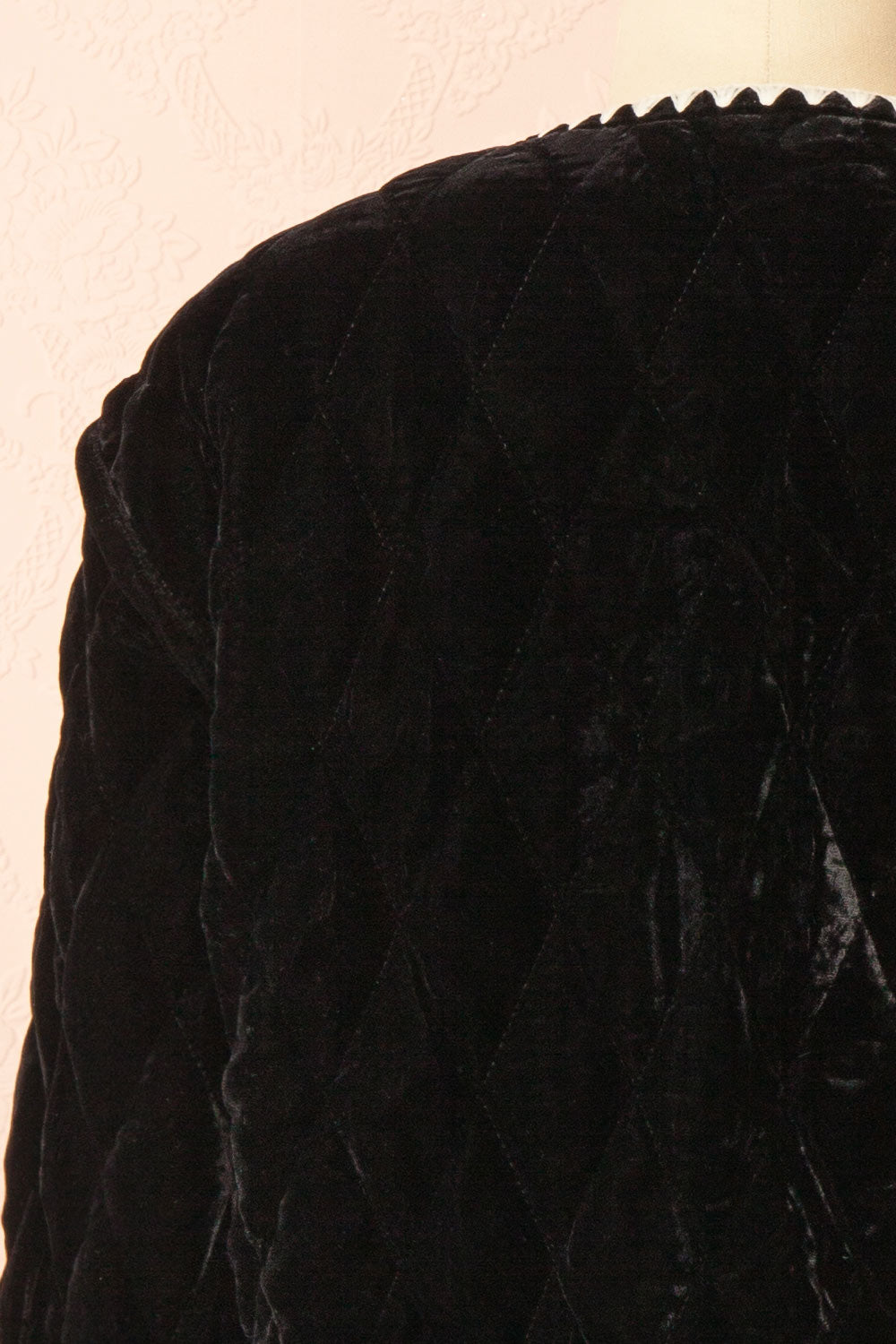 Vicenza Black Velvet Quilted Vest with Scalloped Trim | Boutique 1861 back
