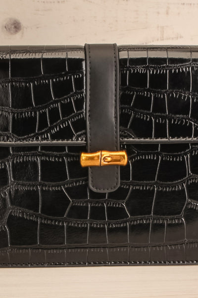 Vicky Black Faux Croc Leather Bag | La petite garçonne front close-up