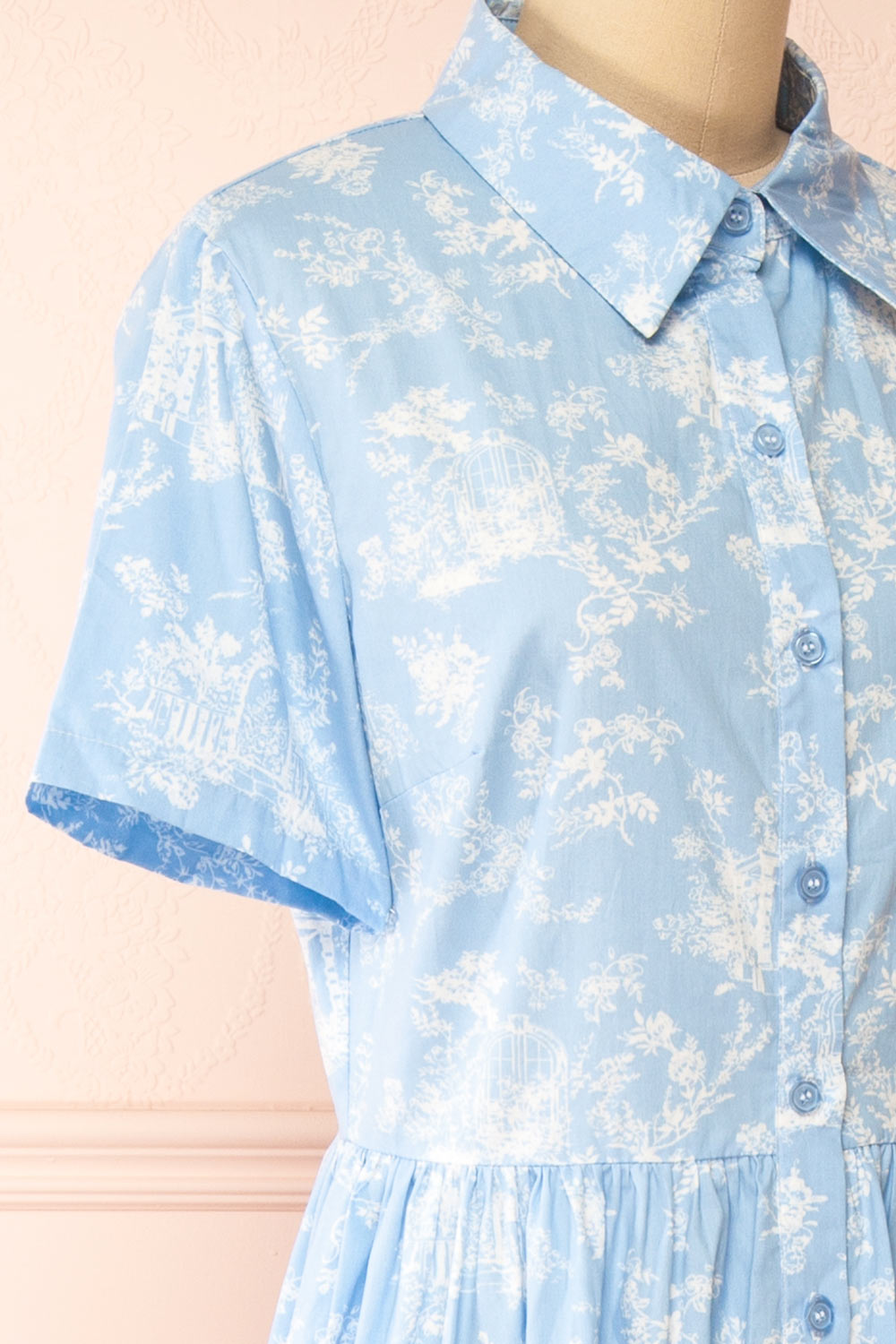 Victoire Blue Buttoned Midi Floral Shirt Dress | Boutique 1861 side
