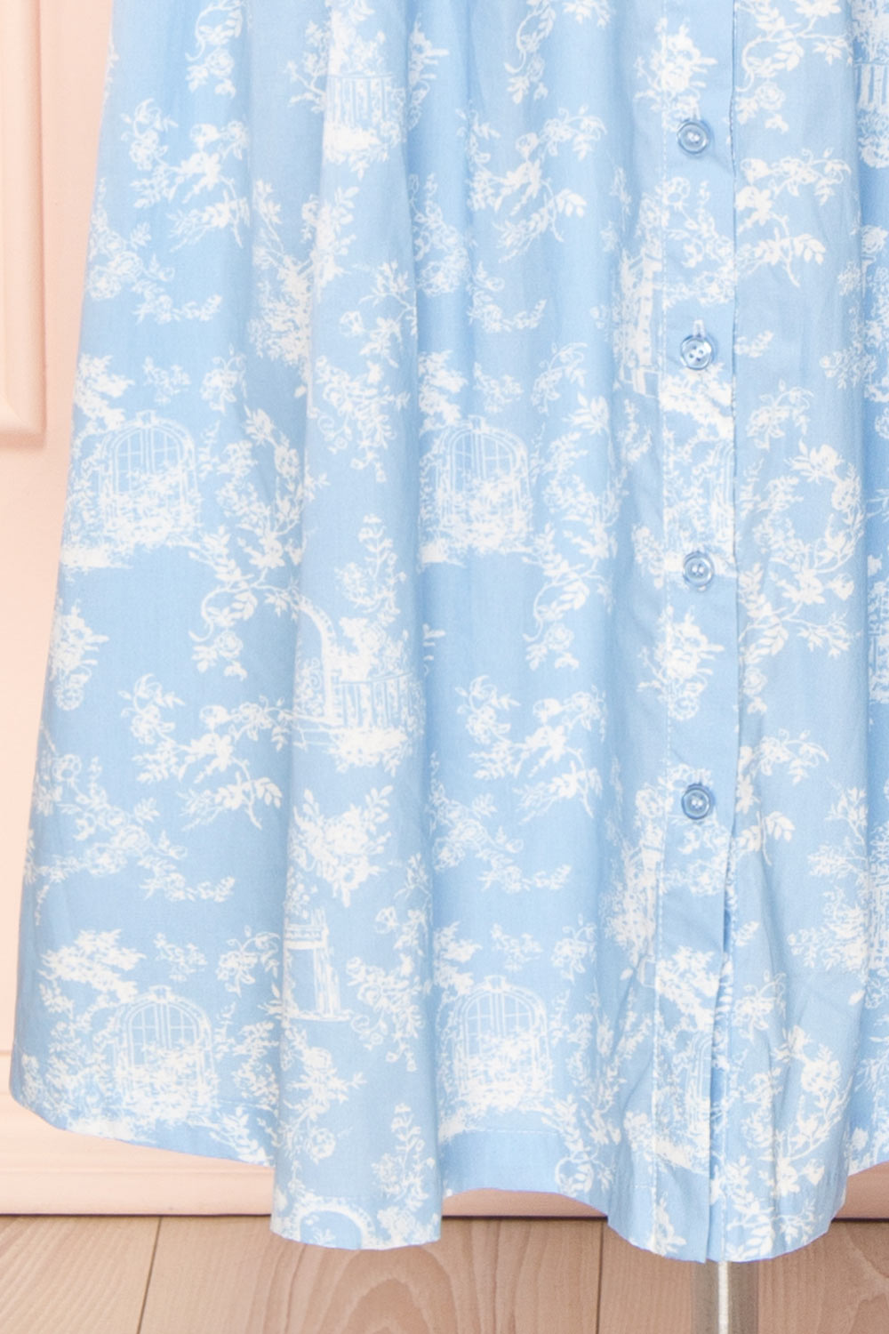 Victoire Blue Buttoned Midi Floral Shirt Dress | Boutique 1861 bottom