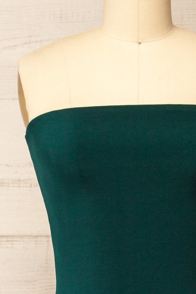 Victorya Green Strapless Fitted Midi Dress | La petite garçonne front