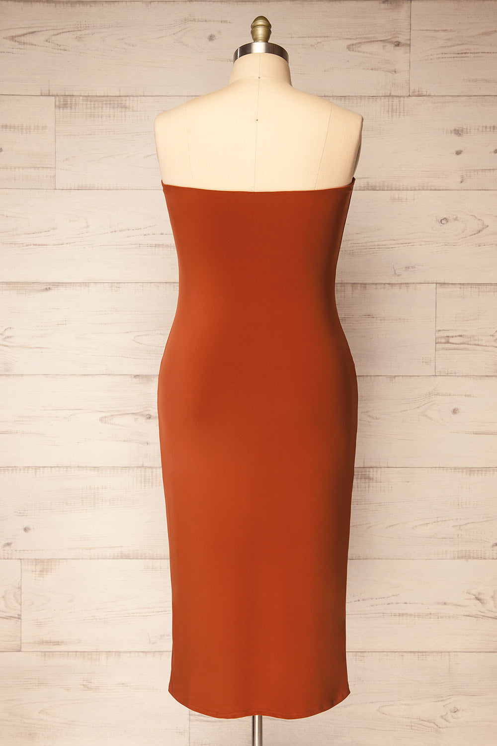 Victorya Rust Strapless Fitted Midi Dress | La petite garçonne back plus size