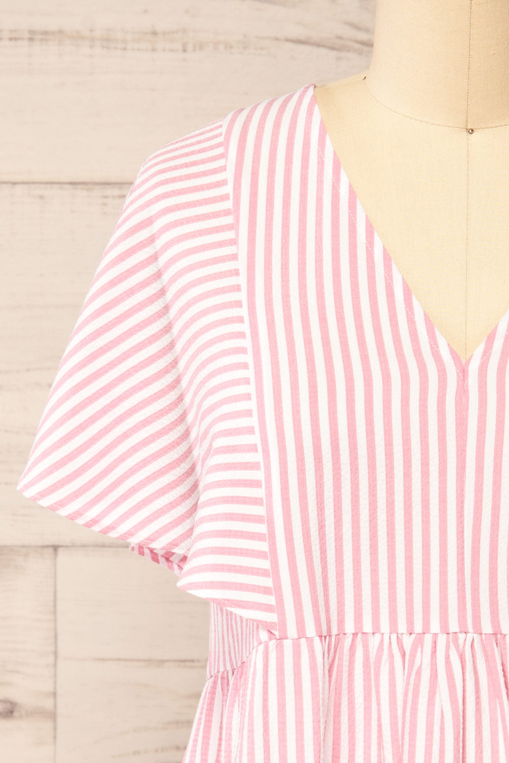 Vika Pink Striped Short Dress w/ Short Sleeves | La petite garçonne  front