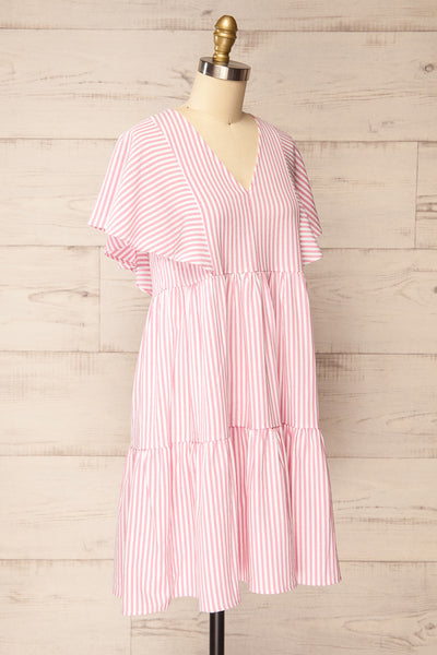 Vika Pink Striped Short Dress w/ Short Sleeves | La petite garçonne  side view