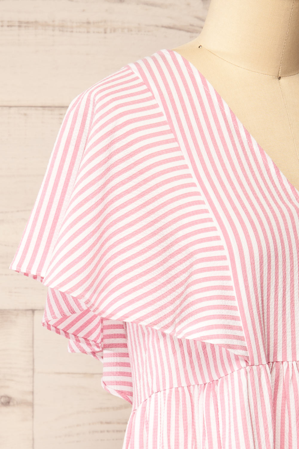 Vika Pink Striped Short Dress w/ Short Sleeves | La petite garçonne  side