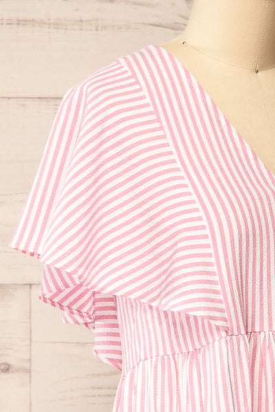 Vika Pink Striped Short Dress w/ Short Sleeves | La petite garçonne  side