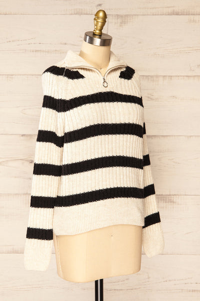 Villaggio Black Quarter-Zip Rib Knit Striped Sweater | La petite garçonne side view