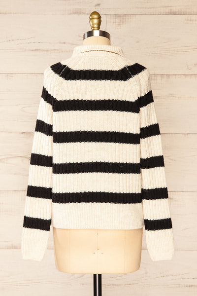 Villaggio Black Quarter-Zip Rib Knit Striped Sweater | La petite garçonne back view