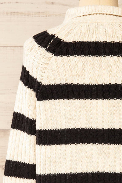 Villaggio Black Quarter-Zip Rib Knit Striped Sweater | La petite garçonne back close-up