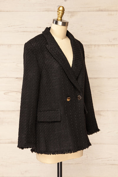 Viltrum Black Tweed Blazer w/ Gold Buttons | La petite garçonne side view