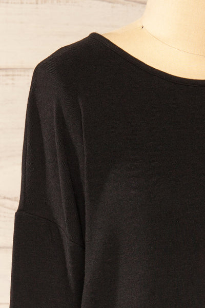 Vincennes Black Round Collar 3/4 Sleeve Shirt | La petite garçonne side close-up