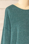 Vincennes Teal Round Collar 3/4 Sleeve Shirt | La petite garçonne side close-up