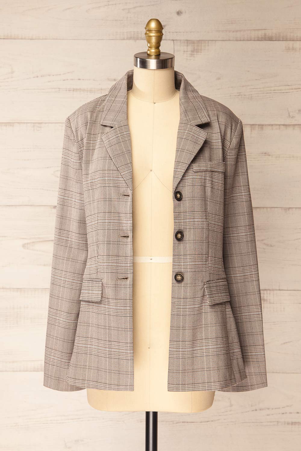 Vinette Grey Plaid Long Sleeve Blazer | La petite garçonne open view