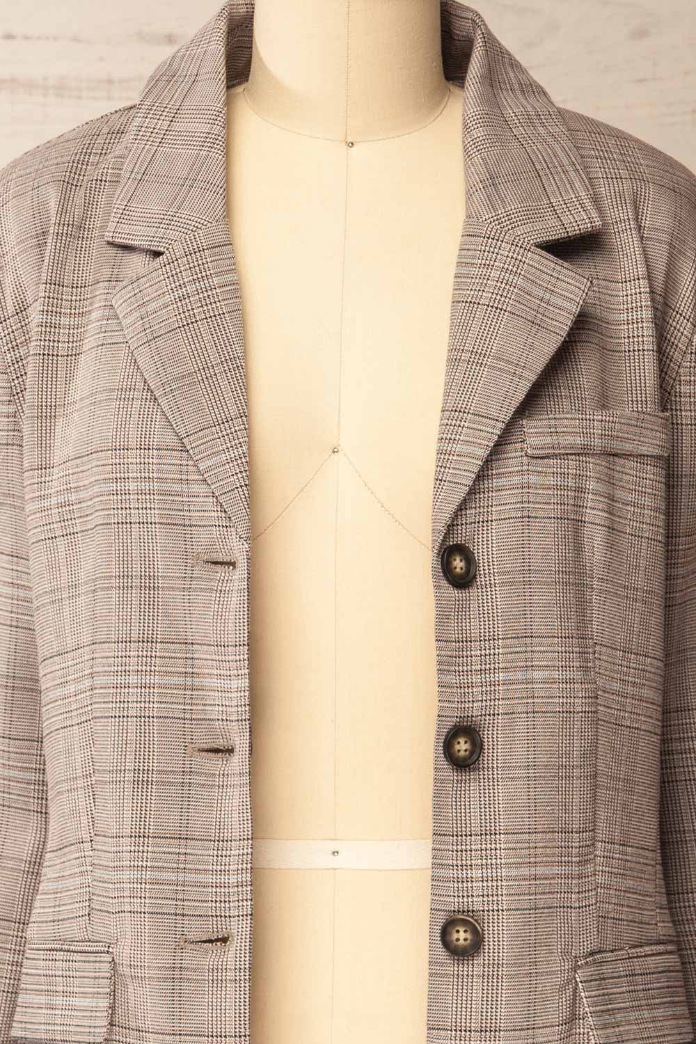 Vinette Grey Plaid Long Sleeve Blazer | La petite garçonne open 