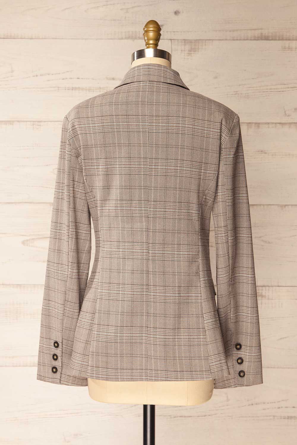 Vinette Grey Plaid Long Sleeve Blazer | La petite garçonne back view
