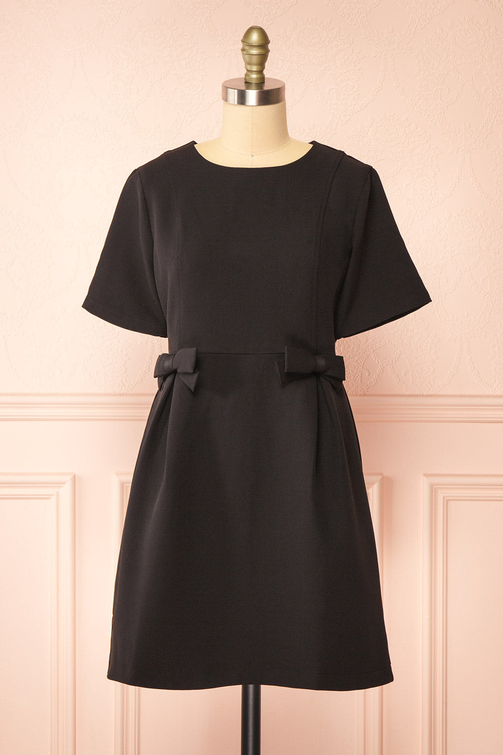 Vinisha Short Black Dress w/ Bows | Boutique 1861 front view