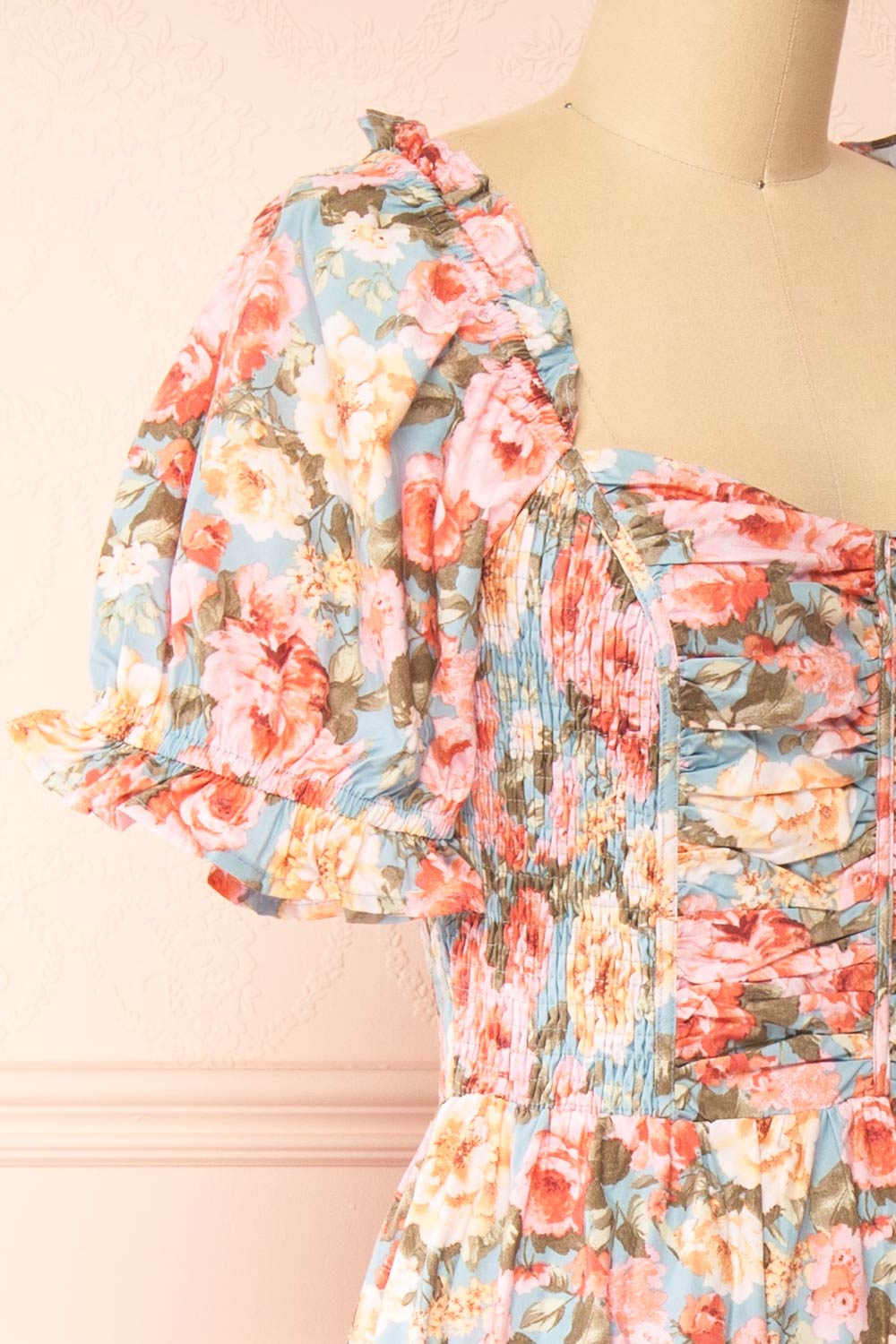 Vintiji Long Floral Dress w/ Ruched Top | Boutique 1861 side