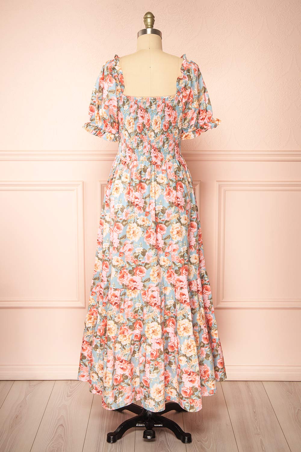 Vintiji Long Floral Dress w/ Ruched Top | Boutique 1861 back view