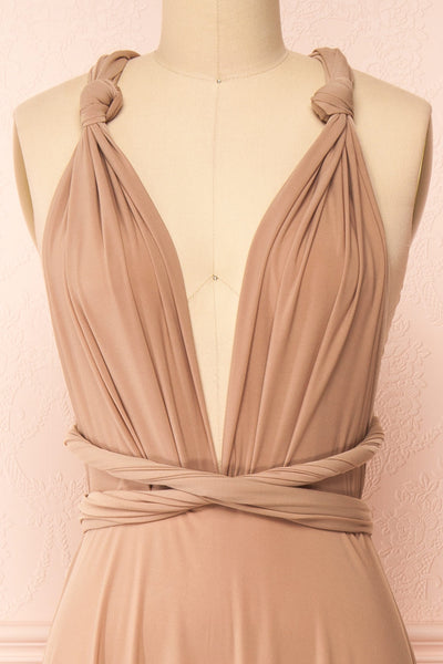 Violaine Beige Convertible Maxi Dress | Boutique 1861 front close-up