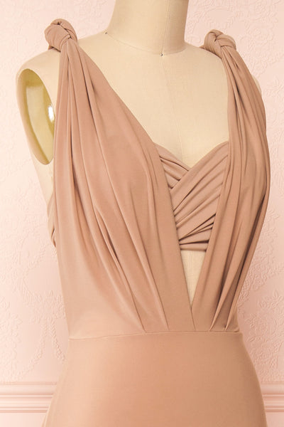 Violaine Beige Convertible Maxi Dress | Boutique 1861 side close-up