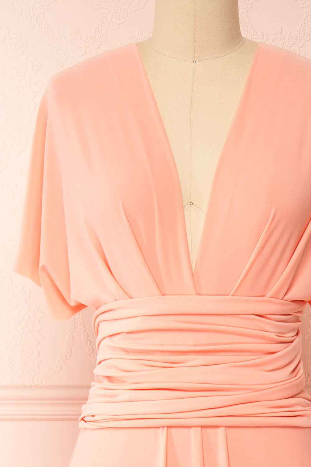 Violaine Coral Convertible Maxi Dress | Boutique 1861 front close-up
