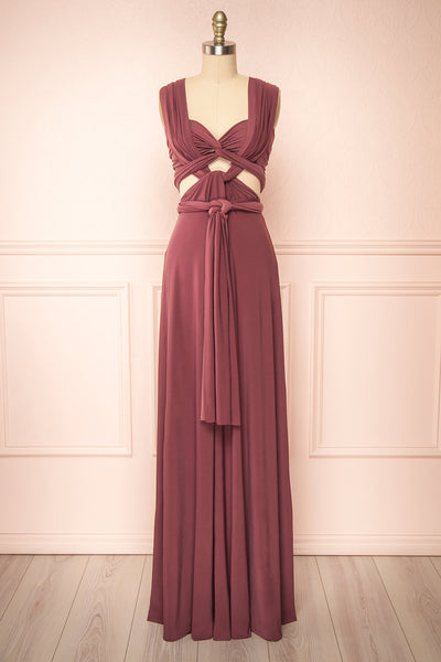 Violaine Dark Mauve Convertible Maxi Dress | Boutique 1861 front view