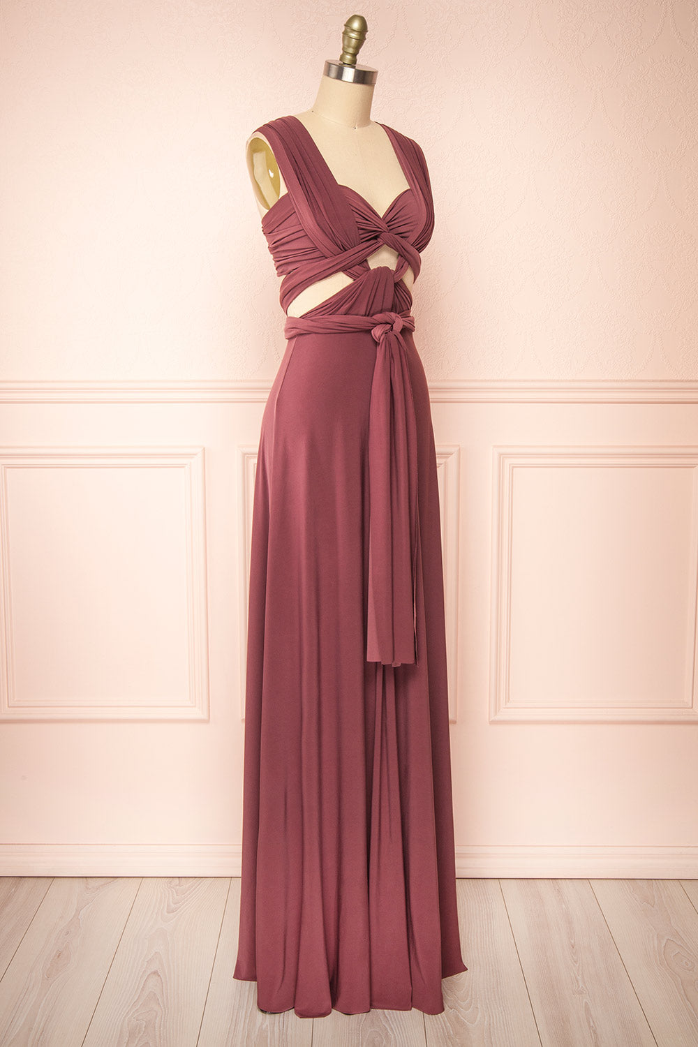Violaine Dark Mauve Convertible Maxi Dress | Boutique 1861 side view
