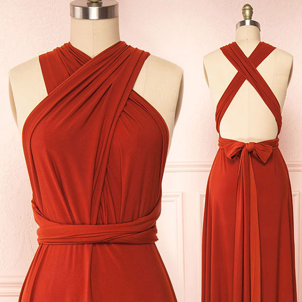 Red dress on a mannequin against a white background