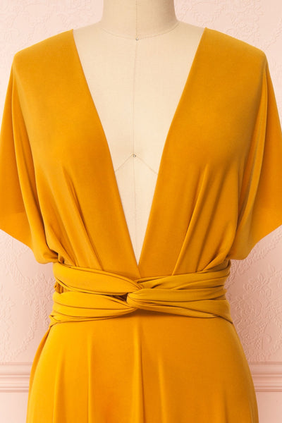 Violaine Mustard Convertible Maxi Dress | Boutique 1861 close-up