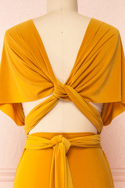 Violaine Mustard Convertible Maxi Dress | Boutique 1861 back close-up