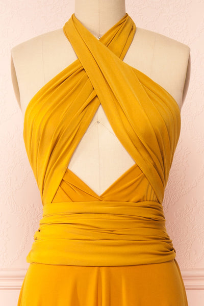 Violaine Mustard Convertible Maxi Dress | Boutique 1861 front close-up