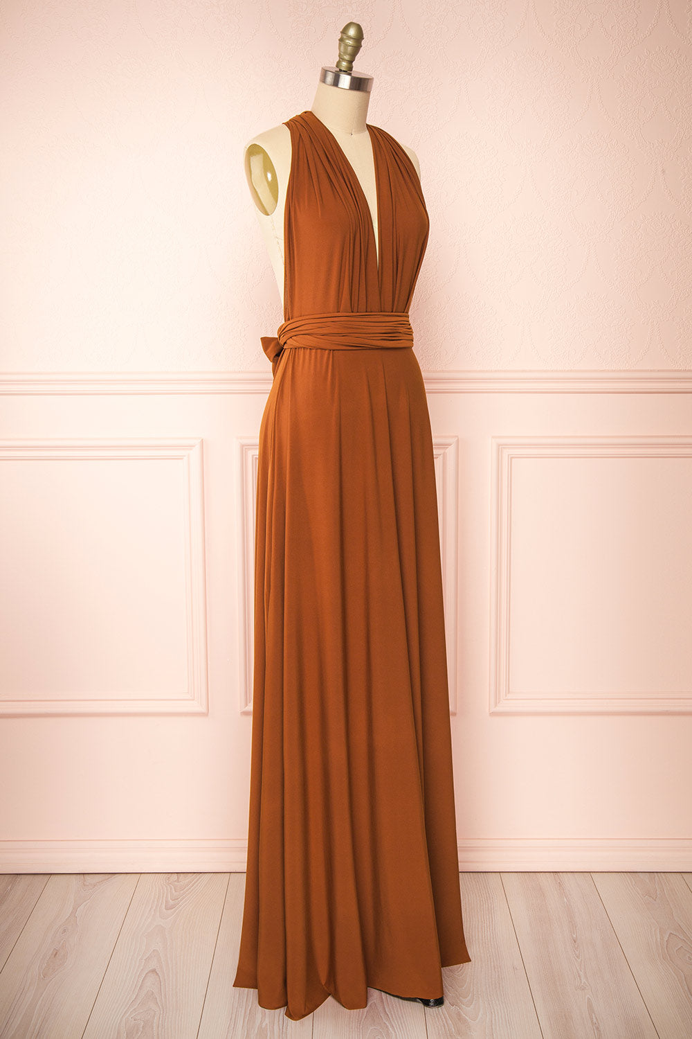 Violaine Rust Convertible Maxi Dress | Boutique 1861 side view