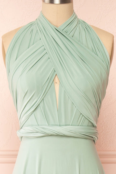 Violaine Sage Convertible Maxi Dress | Boutique 1861 front close-up