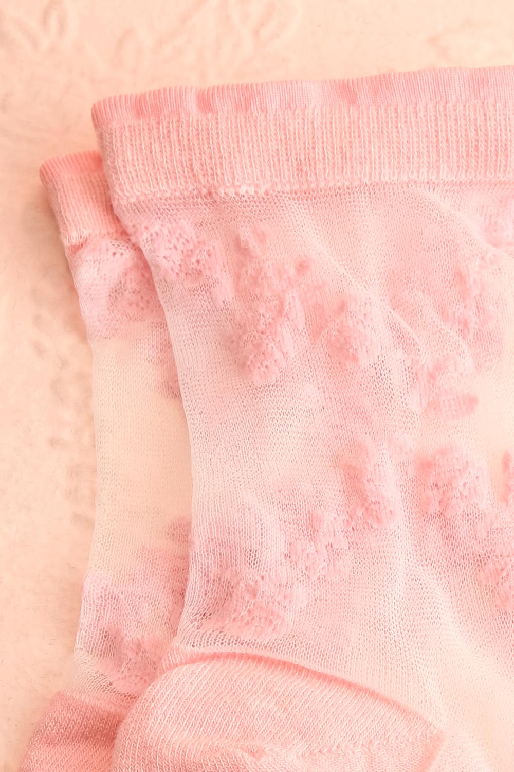 Violeta Pink Sheer Mesh Crew Socks | Boutique 1861 close-up