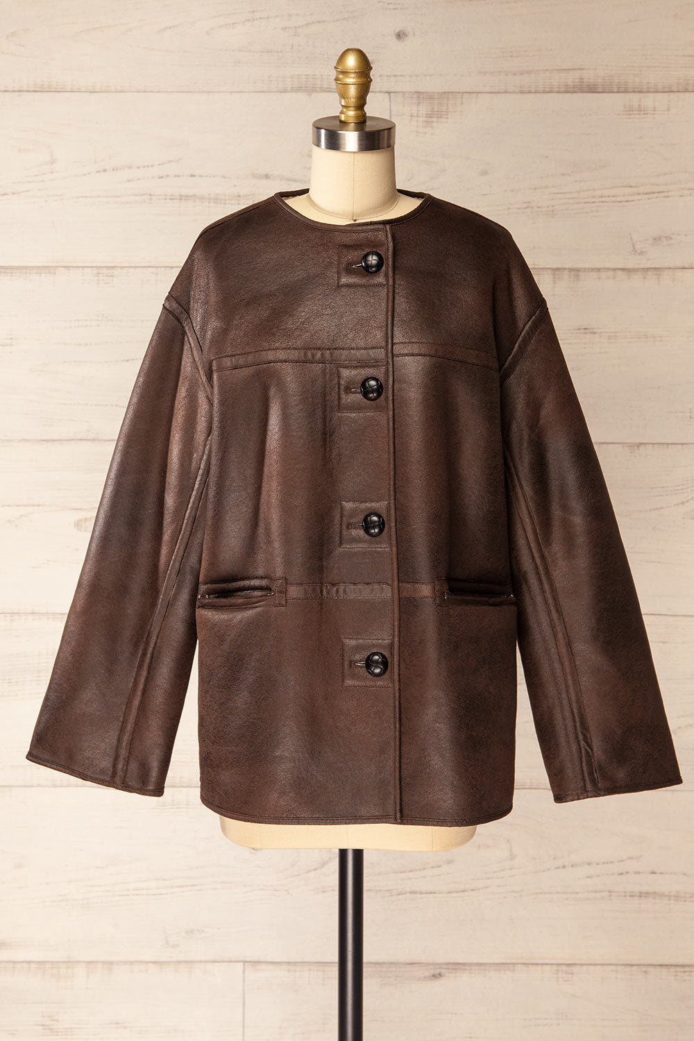 Vista Reversible Faux Leather Loose Jacket | La petite garçonne leather side view
