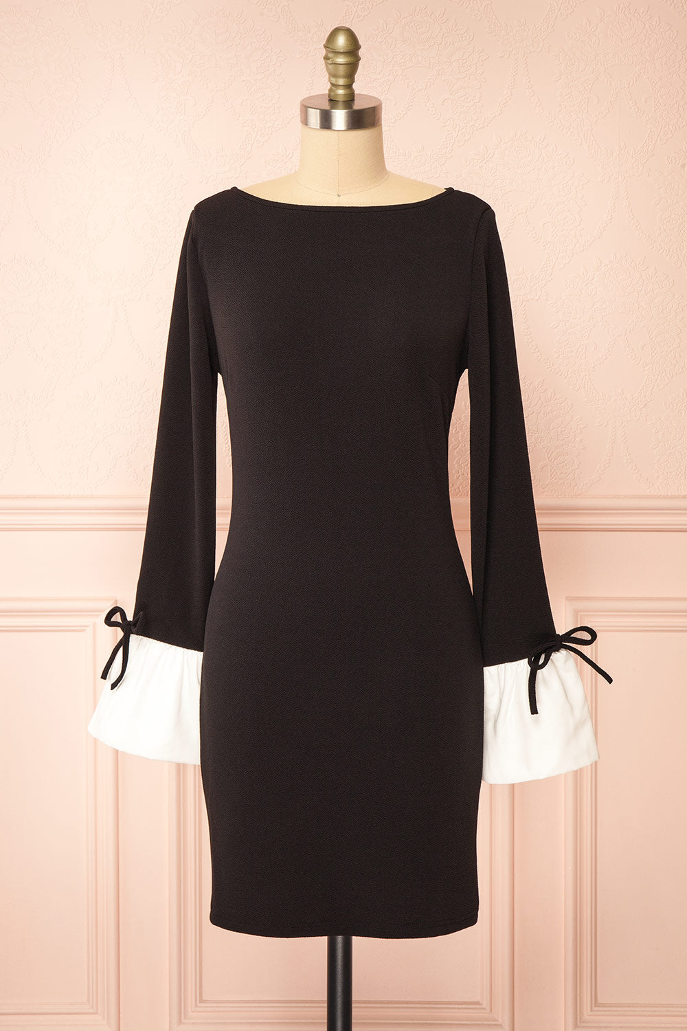 Vitalia Short Black Dress w/ Long Sleeves | Boutique 1861 front view