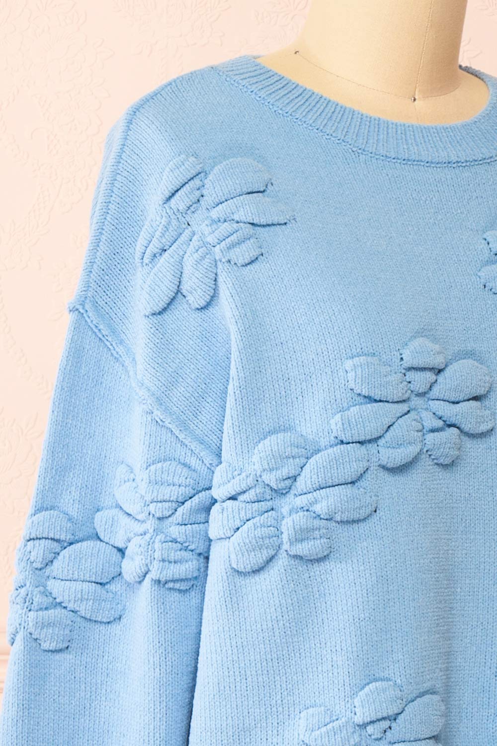 Vitis Blue Sweater w/ 3D Floral Embroidery | Boutique 1861 side