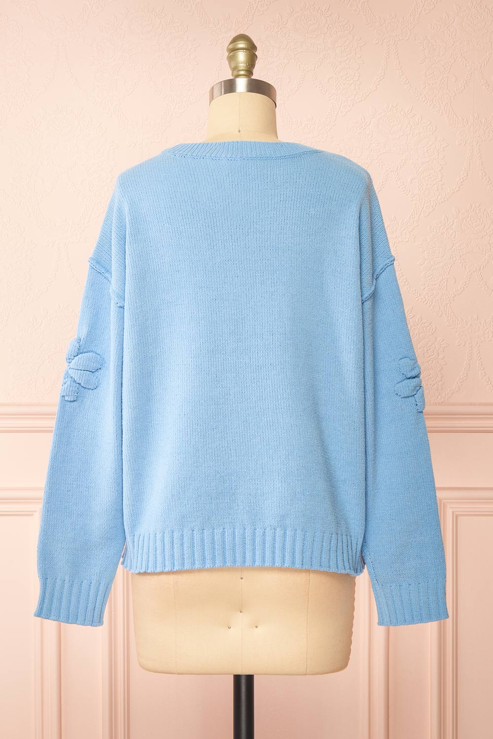 Vitis Blue Sweater w/ 3D Floral Embroidery | Boutique 1861  back view