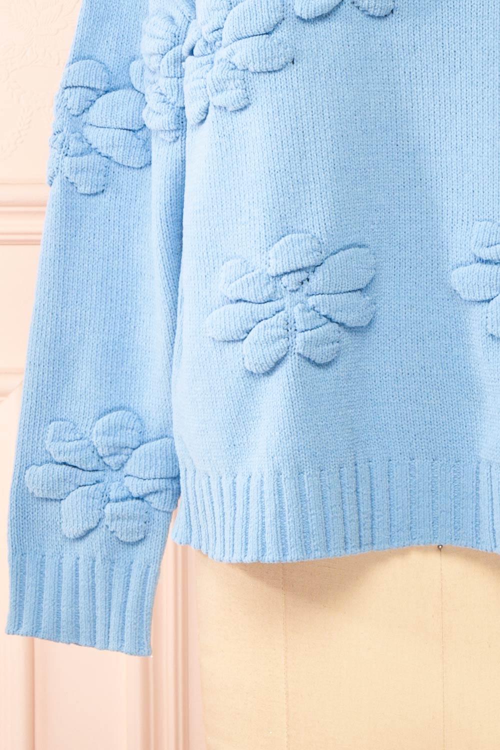 Vitis Blue Sweater w/ 3D Floral Embroidery | Boutique 1861  bottom